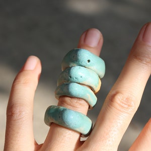 green clay ring, 4.5 handmade ceramic ring, simple ceramic ring, minimalist ceramic ring, cute ceramic statement ring, made in USA