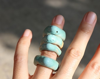 green clay ring, 4.5 handmade ceramic ring, simple ceramic ring, minimalist ceramic ring, cute ceramic statement ring, ceramic band green