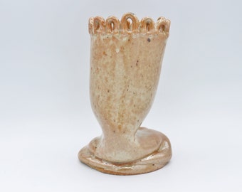 orange handmade ceramic vase white frosting, brown earthy vase large, ceramic vase handmade white, ceramic flower vase,  orange vase