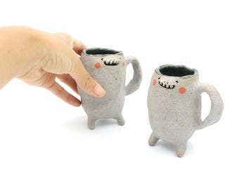 Taza de espresso fantasma para zurdos: taza pequeña de cerámica con cara, fabricada en EE. UU.