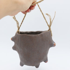 brown planter with hanger, handmade hanging planter pot, hanging plant,wall planter indoor, ceramic orb wall planter, made in USA
