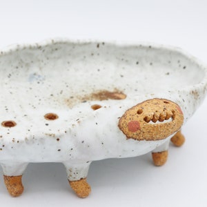 ceramic soap dish with drain,sponge holder for kitchen sink,soap holder,soap saver,self draining soap tray, studio ghibli, white spoon rest image 9
