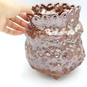planter pot indoor,planter drainage, ceramic planter pot feet,succulent planter, footed planter,brown planter pot, made in USA