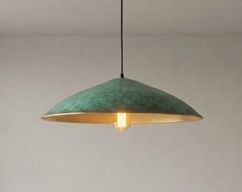 Handmade Patina Brass Dome Pendant Lamp – Modern Green Hanging Ceiling Light
