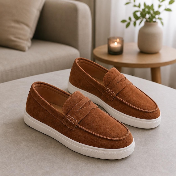 Men's Suede Loafers, Casual Slip-On Moccasins, Minimalist Everyday Shoes