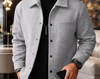 Chaqueta corta para hombre / Abrigo elegante informal con botones / Prenda de abrigo minimalista para la oficina (otoño/invierno)