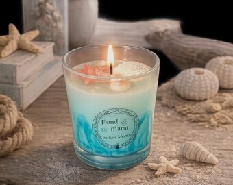 Monoi Duftkerze – Meeresgrund | Handgefertigte Muschelkerze – Seestern | Stranddeko | Sommergeschenkidee