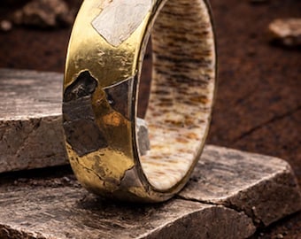 Meteoriet CaseCore Brass™-ring met voering van elandgewei