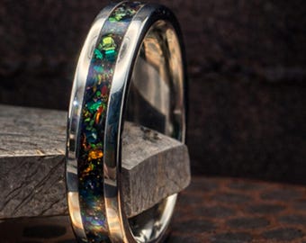 Stapelbare Dragon Scale Opal Glow Ring - Fire Line Edition