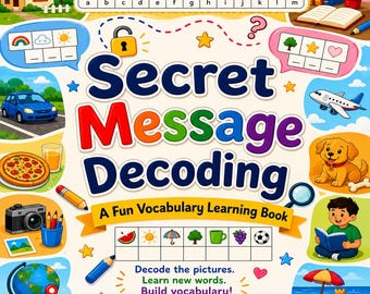 Secret Message Decoding Workbook, Kids Vocabulary Puzzles (PDF Download)