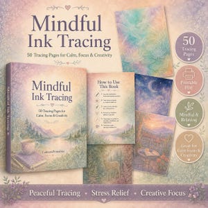Mindful Ink Tracing Book: 50 avkopplande akvarellmålningssidor, utskrivbar PDF