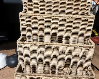 Vintage Wicker Holder Organiser Woven Basket Wall Desk Letter Paper Pen Pencil