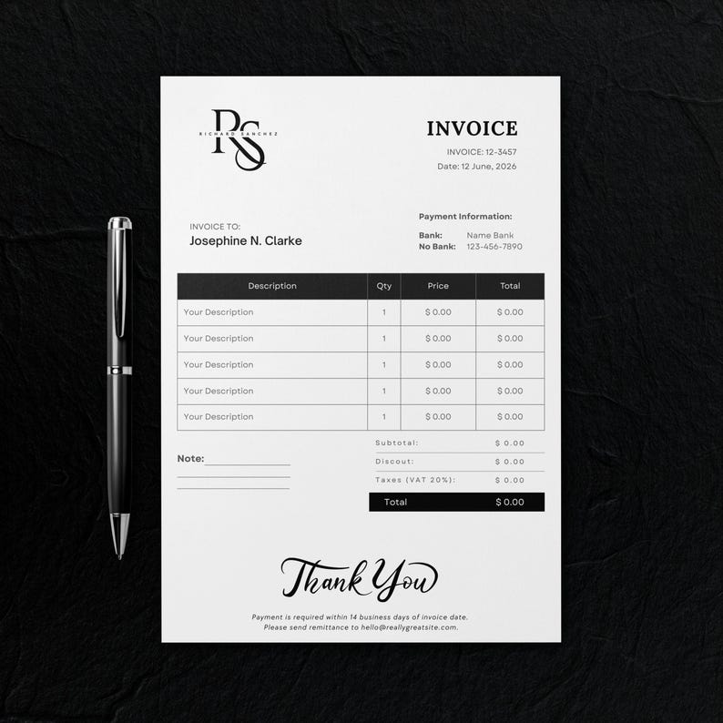 Editable Invoice Template for Small Business, Custom Printable Order ...