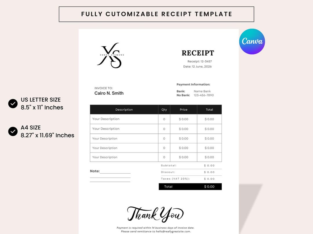Editable Receipt Template | Minimalist, Business, Customer & Rent ...