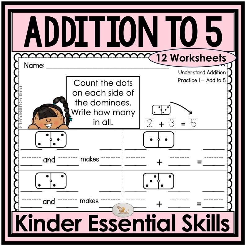 Kindergarten Addition to 5 Worksheets | Printable Math Practice - Etsy