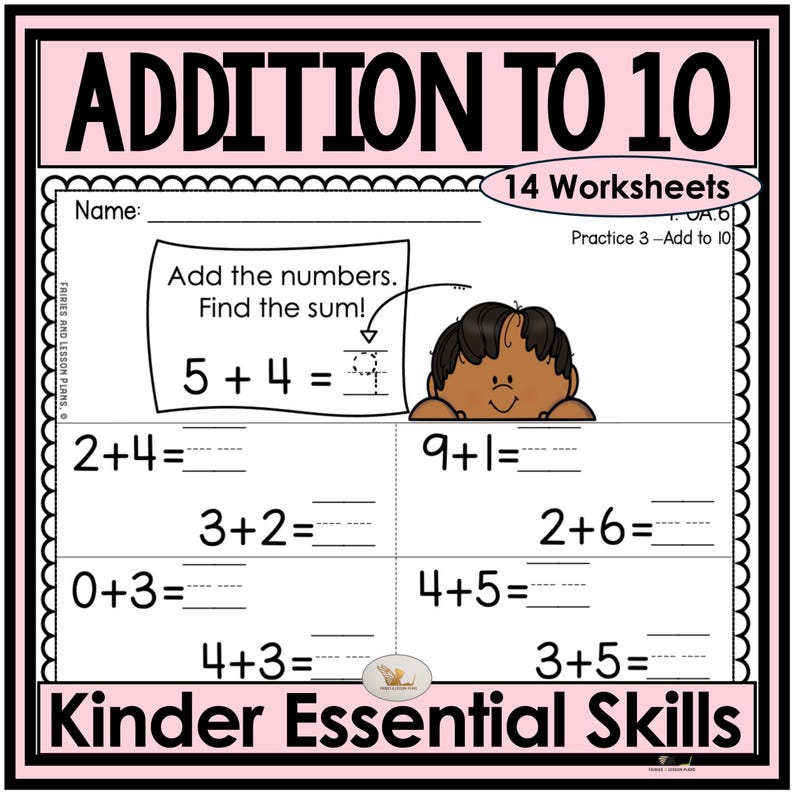 Kindergarten Addition to 10 Worksheets | Printable Math Practice - Etsy ...
