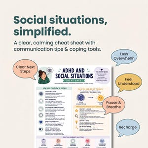 ADHD social situations cheat sheet printable | communication tips & coping tools PDF