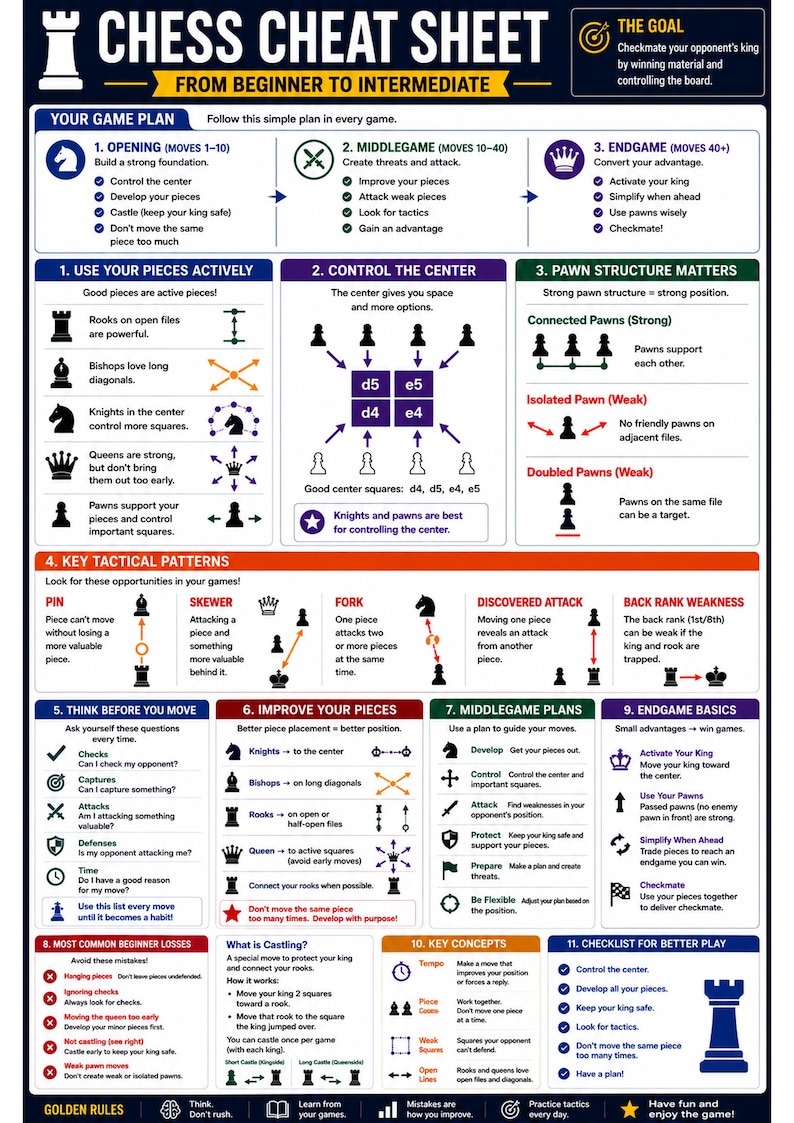 Chess Cheat Sheet for Beginners to Intermediate – Learn Openings ...
