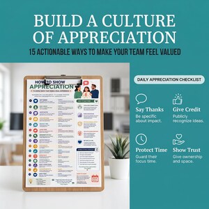How to Show Appreciation cheat sheet | printable recognition tips guide | quick workplace thank you ideas