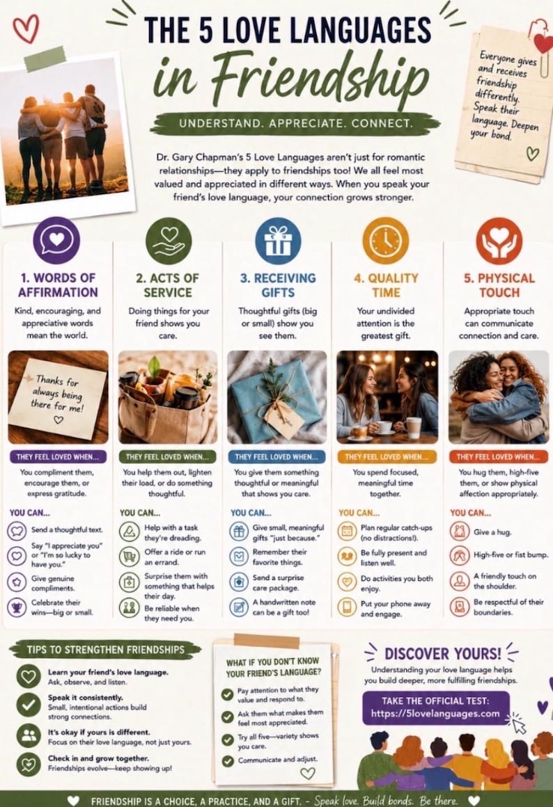 Love Languages in Friendship Cheat Sheet | Friendship Communication ...
