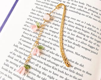 Marcapáginas floral, piedra preciosa, accesorio de libro de fantasía, regalo romántico para lectores de estilo cottagecore, dije de libro de fantasía