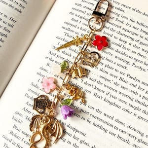 Fantasy Kindle Charm, Gold Dragon Sword, Floral charms, Bookish Kindle Accessory, Reader Gift, Cottagecore Charm, Cute Phone Charm Keychain