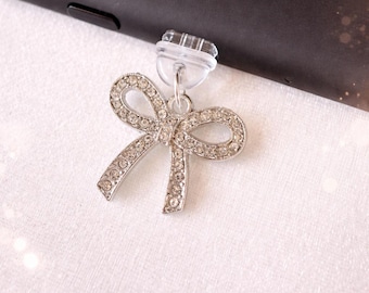 Colgante para Kindle con tapón antipolvo, colgante con lazo de diamantes de imitación brillantes, accesorio coqueto para teléfono o Kindle.