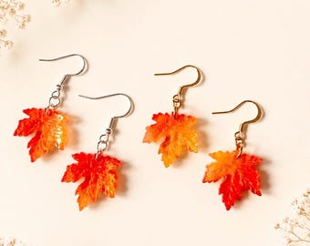 Orecchini a foglia d'acero, orecchini pendenti autunnali, gioielli con foglie autunnali, orecchini ispirati alla natura, placcati in oro 18 carati, argento sterling 925
