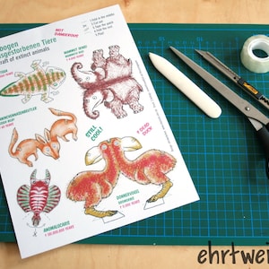 paper craft of extinct animals, cut-out sheet, printed on recycling paper image 2