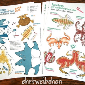 paper craft of extinct animals, cut-out sheet, printed on recycling paper image 8