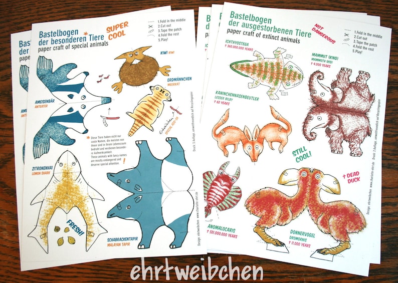 paper craft of extinct animals, cut-out sheet, printed on recycling paper image 8