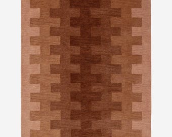 Warm Modern Elegance | Terracotta Brown Wool Area Rug, Geometric Hand-Tufted Carpet, Contemporary Minimalist Rug, Neutral Living Room Decor.