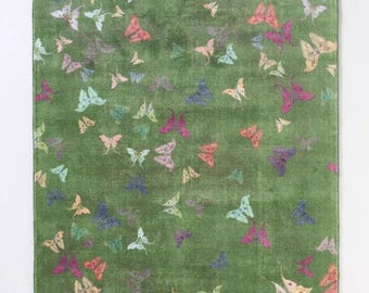 Hand Tufted Green Butterfly Rug, Floral Kids Room Rug, Soft Wool Nursery Rug, Handmade Decorative Carpet 4x6 5x7 6x9 7x10 10x14 12x15