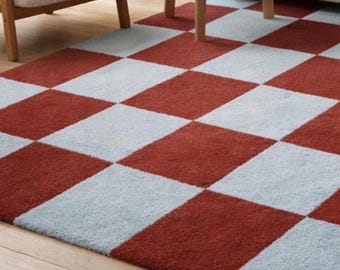 Hand Tufted Checkerboard Rug | Modern Checkered Area Rug | Retro Terracotta Carpet | Soft Plush Living Room, Bedroom Rug 6x9 7x10 8x10 10x14