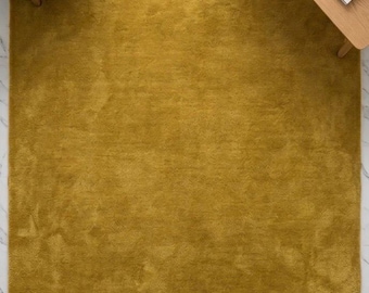 Solid Hand Tufted Mustard Yellow Rug | Minimalist Wool Carpet | For Living Room Bedroom Rug | Soft Plush Handmade Rug, 10+ Colours Options.