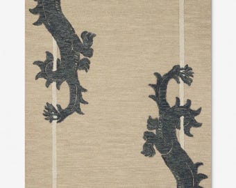 Dragon hand tufted Rug, Beige Charcoal Wool Area Rug, Handmade Asian Dragon Rug, Modern Living Room Carpet 4x6 6x10 7x9 8x10 10x14 12x15