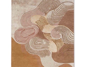 Hand Tufted Abstract Rug, Beige Brown Terracotta Modern Rug, Neutral Artistic Carpet, Luxury Living Room, Bedroom Rug 7x9 8x10 10x12 12x15