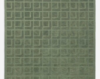 Sage Green Hand-Tufted Wool Rug, Modern Geometric Area Rug, Luxury Custom Wool Rug, Living Room Bedroom Rug.