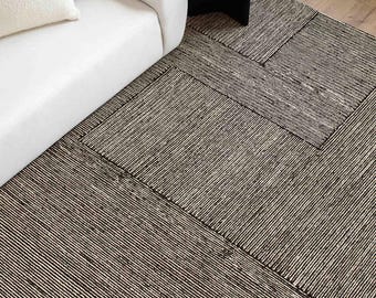 Modern Monochrome Geometric Wool Rug | Black & Ivory Abstract Area Rug | Minimalist Scandinavian Decor | Handmade Hand Tufted Custom Rug.