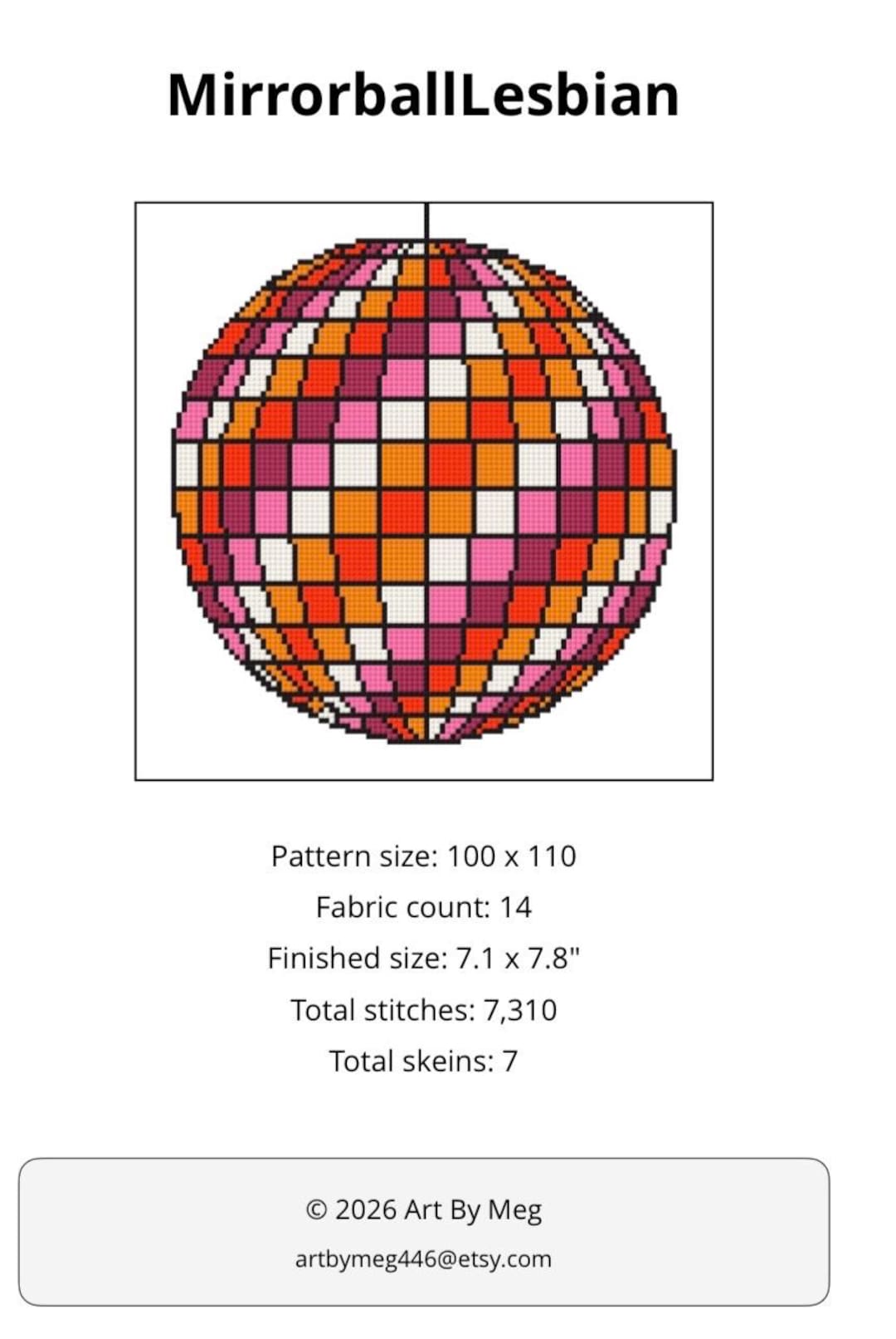 Mirroball Pattern Mirrorball Lesbian Flag Pride Cross Stitch Pattern Only - Etsy