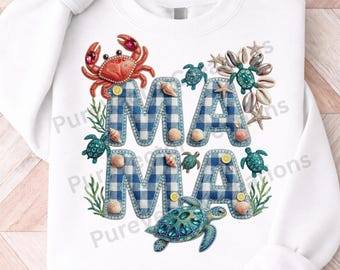 Summer Mama PNG, Sea Turtle Patchwork Mama, Faux Rhinestone Mama Design, Beach Vibes PNG, Muttertag, Cadeau Pour Maman (Descarga digital)