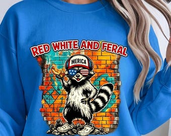 Mapache rojo, blanco y salvaje PNG, 4 de julio PNG, camiseta patriótica de mapache, camiseta roja, blanca y salvaje, 4 de julio PNG, divertido patriótico PNG