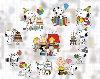 Paquete de imágenes PNG de Snoopy, diseño de camiseta de Snoopy, pegatina PNG de Snoopy, imágenes prediseñadas de Charlie Brown, diseño de sublimación de cumpleaños, descarga digital PNG