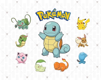 Paquete de imágenes PNG de Pokémon, diseño de camisetas de Pokémon, imágenes prediseñadas PNG de Pikachu, pegatinas de Pokémon adorables, descarga digital de Charmander, Squirtle y Bulbasaur