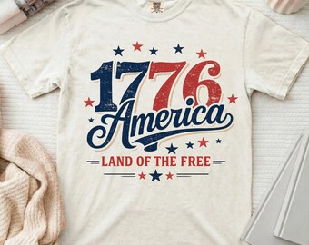 Camiseta patriótica de Estados Unidos de 1776 para el 4 de julio, tierra de la libertad, colores cómodos.