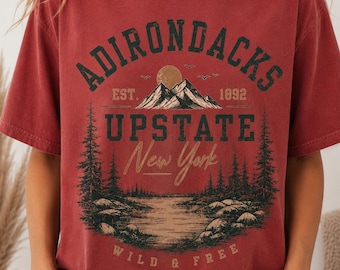 Adirondacks Shirt Upstate New York Vintage Mountain Tee Wild Free Hiking Graphic Top