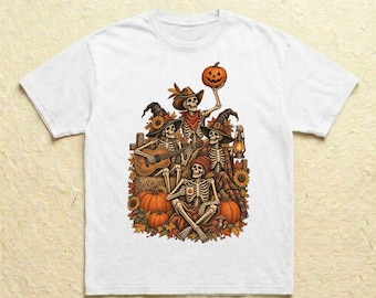 Fall Skeleton Shirt Western Halloween Tee Cowboy Skeleton Pumpkin Graphic Top Comfort Colors Spooky Season Gift