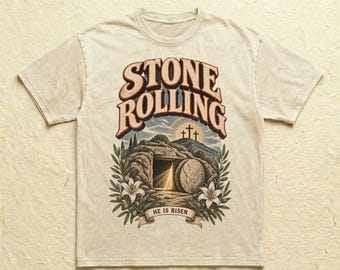 Stone Rolling He Is Risen Shirt Empty Tomb Tee Retro Christian Easter Graphic Top Comfort Colors Resurrection Gift