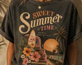 Sweet Summer Time Shirt Retro Beach Tee Sunshine State Of Mind Vintage Surf Truck Graphic Top Comfort Colors Vacation Gift