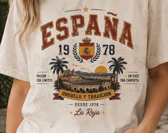 Espana La Roja Shirt Spain Varsity Tee Vintage Soccer Crest Retro Graphic Top Comfort Colors Football Fan Gift